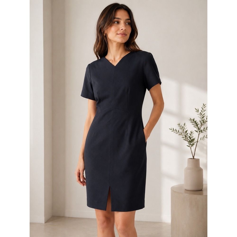 COS Women Navy Blue Wool Cashmere Blend V-Neck Sheath Dress Size 4 Short‎ Sleeve
